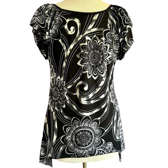 Womens Top Size Large Black Floral Esoteric Hippie Boho Whimisgoth Fairy Office - Picture 5 of 8